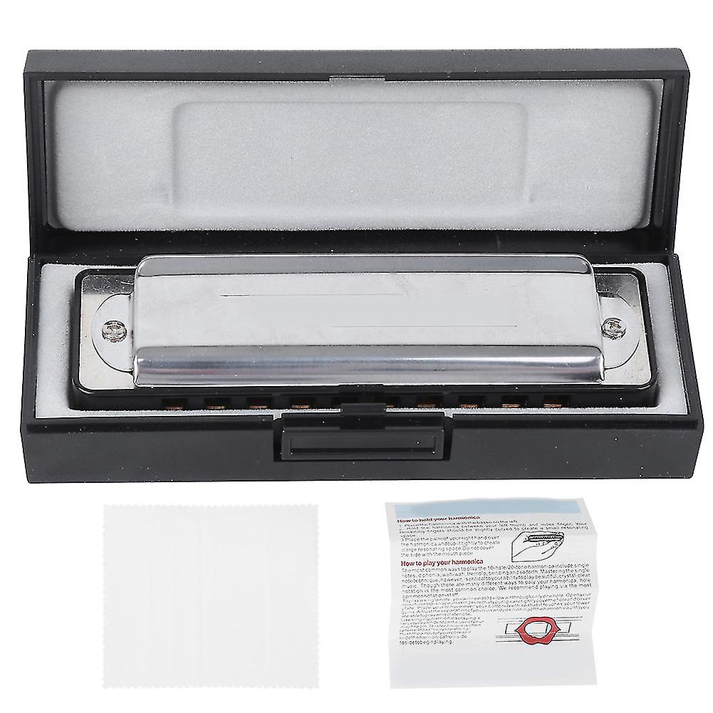 10‑Hole Harmonica Blues Bb Key Harp Wind Musical Instrument Beginner Practice AM‑20DBlack