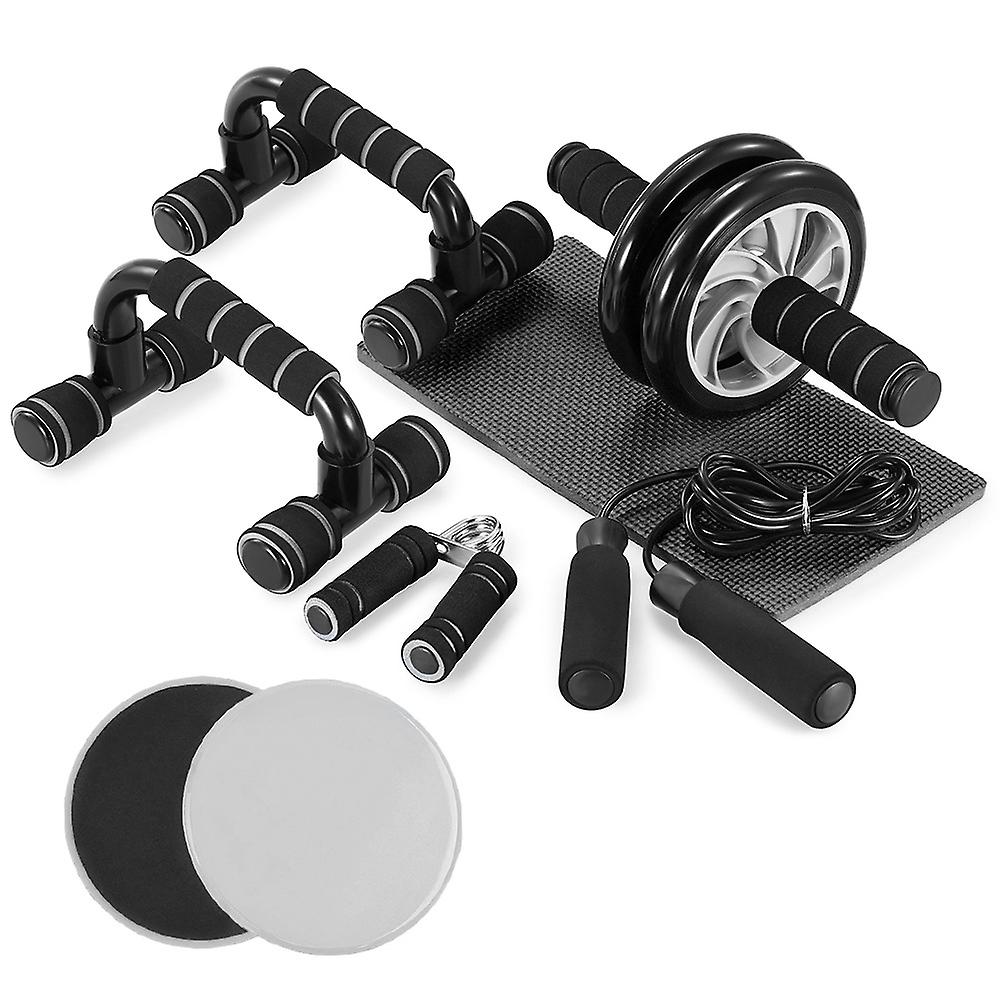 5-in-1 AB wielrolset met push-up stang, springtouw, handgrijper en kniebeschermer, abdominale kerncarve