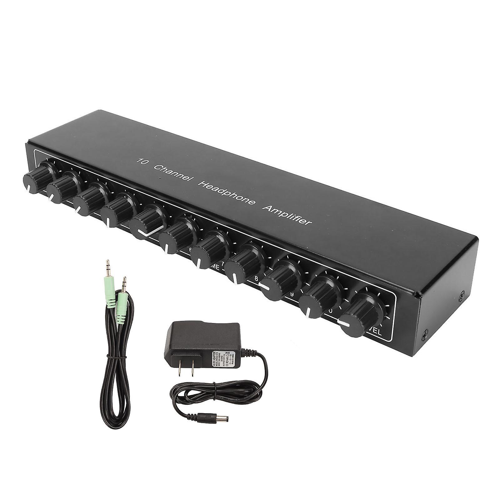 Portable 10-Channel Stereo Headphone Amplifier with Individual Volume Control, US Plug