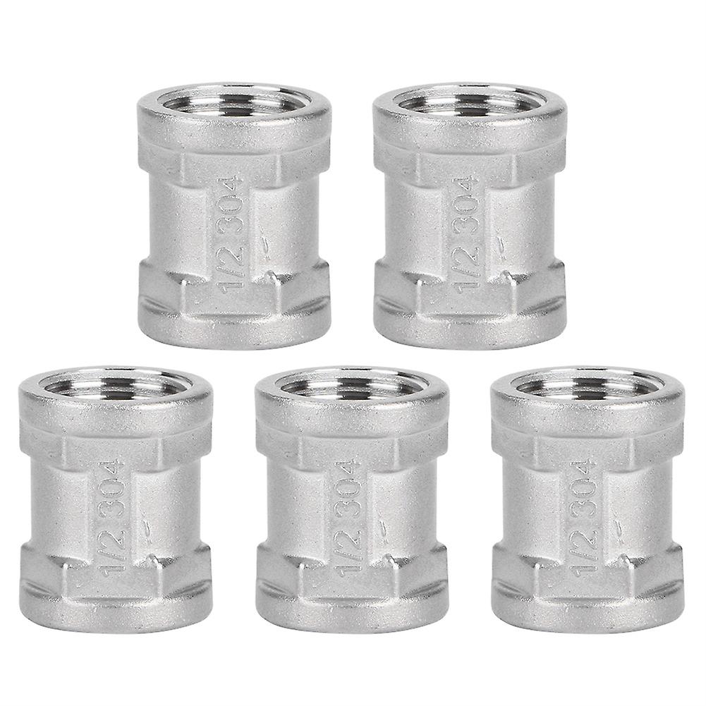 5Pcs Stainless Steel G1/2in to G1/2in Female Thread Threaded Pipe Connector Fittings
