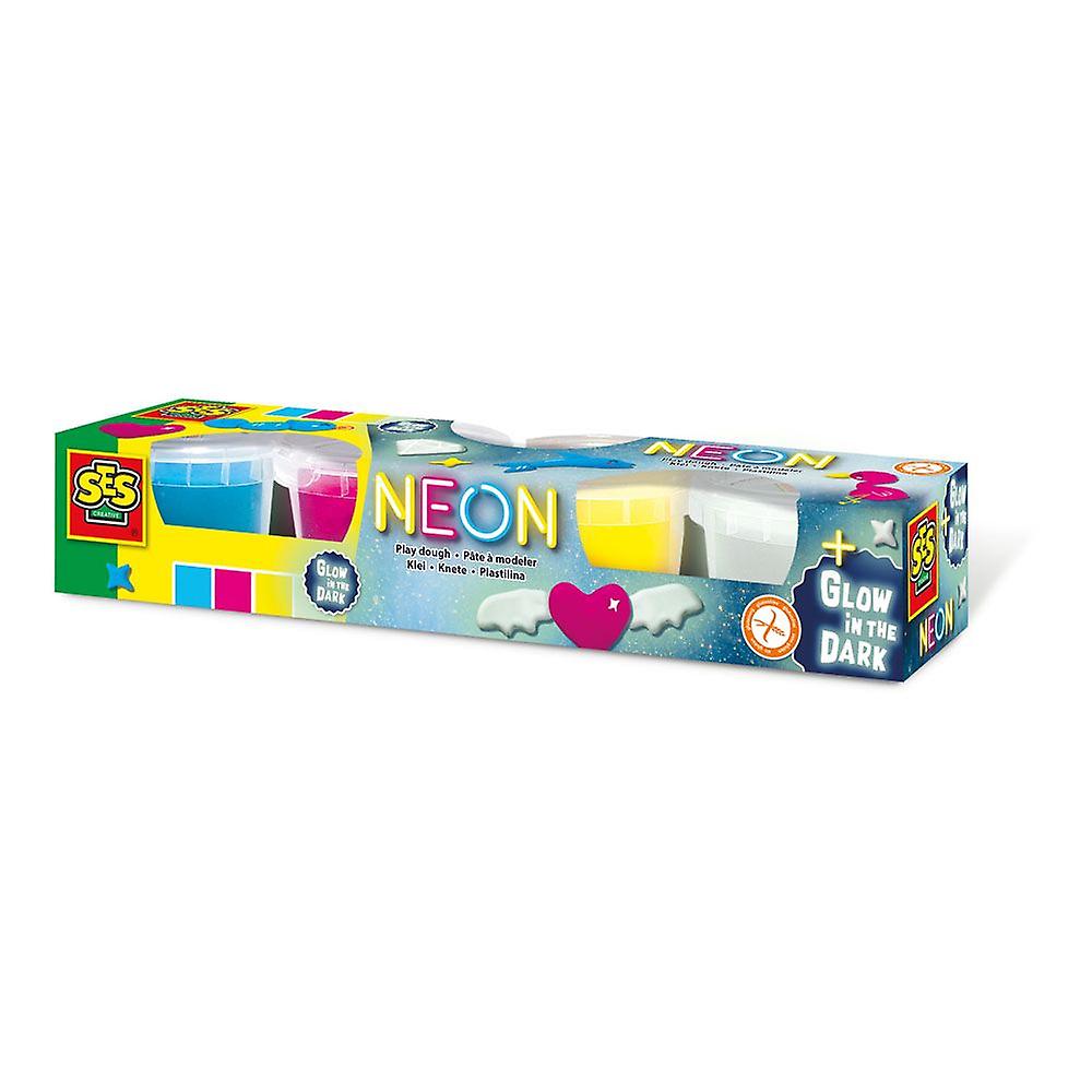Ses creative children's modelling dough neon and glow-in-the dark set, 4 pots
