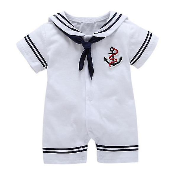 Baby Pojkar Flickor Sjöman Helkropp Marinblå Romper Outfit Kläder Halsduk