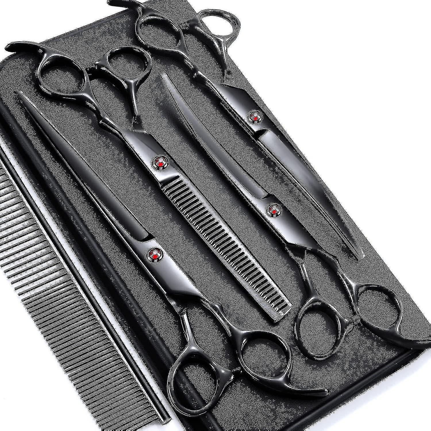 3color/7.0in Stainless Steel 6 In 1 Professional Dog Grooming Scissors Kit,