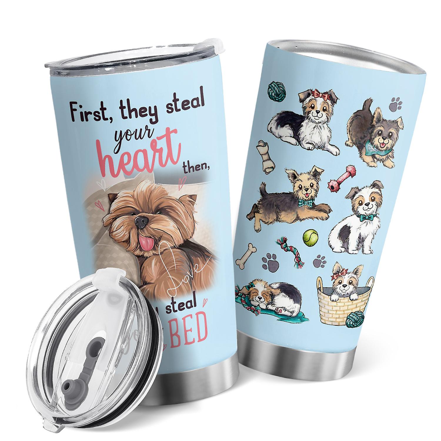 Oasisdream Cute Dogs Design Stainless Steel Tumbler Cup with Lid 20oz  Double Wall Vacuum Insulated