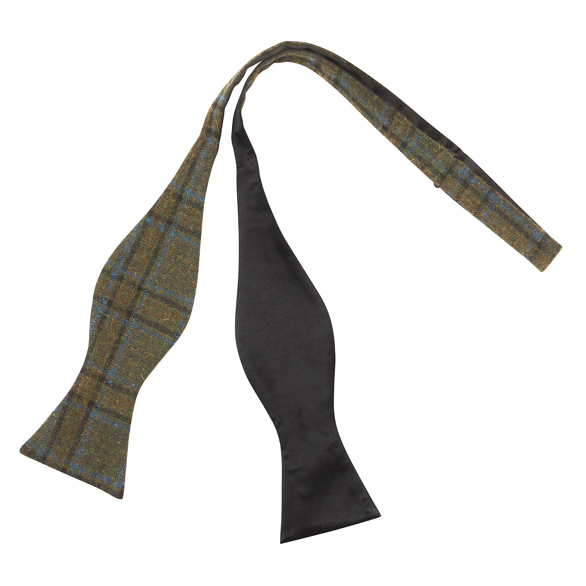 Olive Green &amp; Brown Check Self-Tie Bow Tie