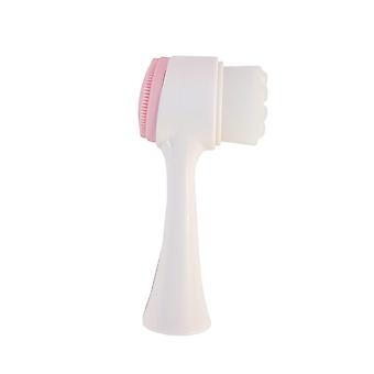 Buff and Cleanse Brush, Dual-Sided Face Exfoliator Brush, Soft Silicone Bristles Gently Exfoliates and Cleanses Skin, White and Pink Design