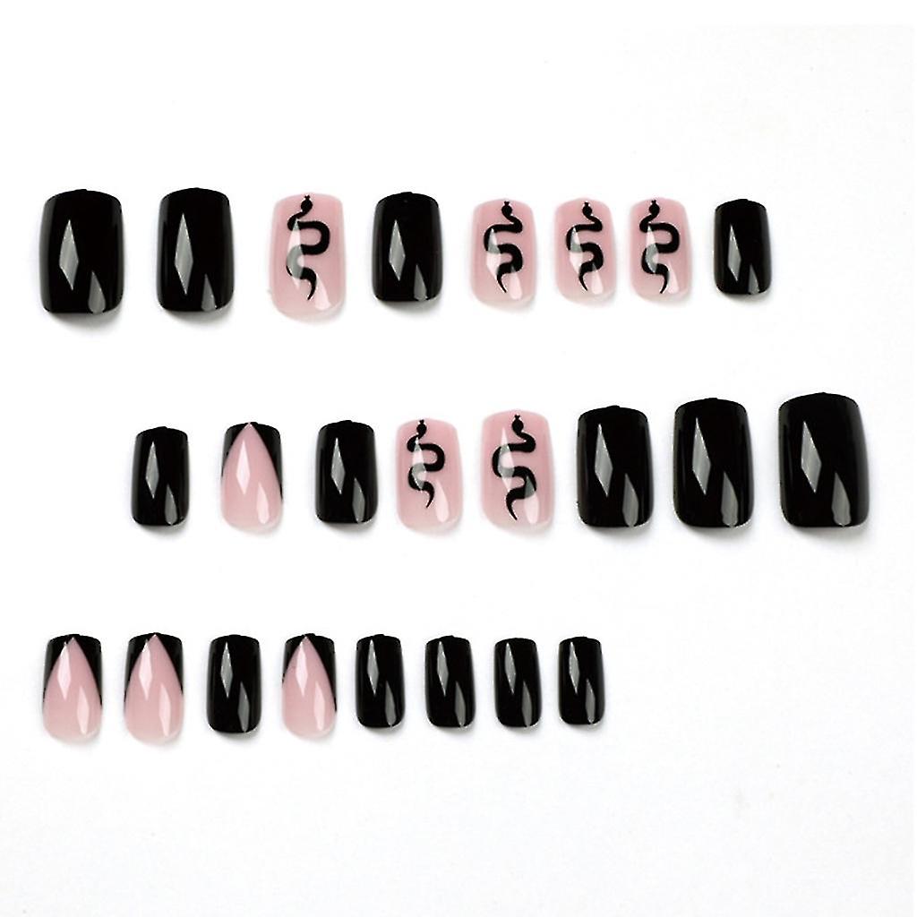 Wearable False Nail Tip Black-snake Pattern Press On Nail Detachable False Nails