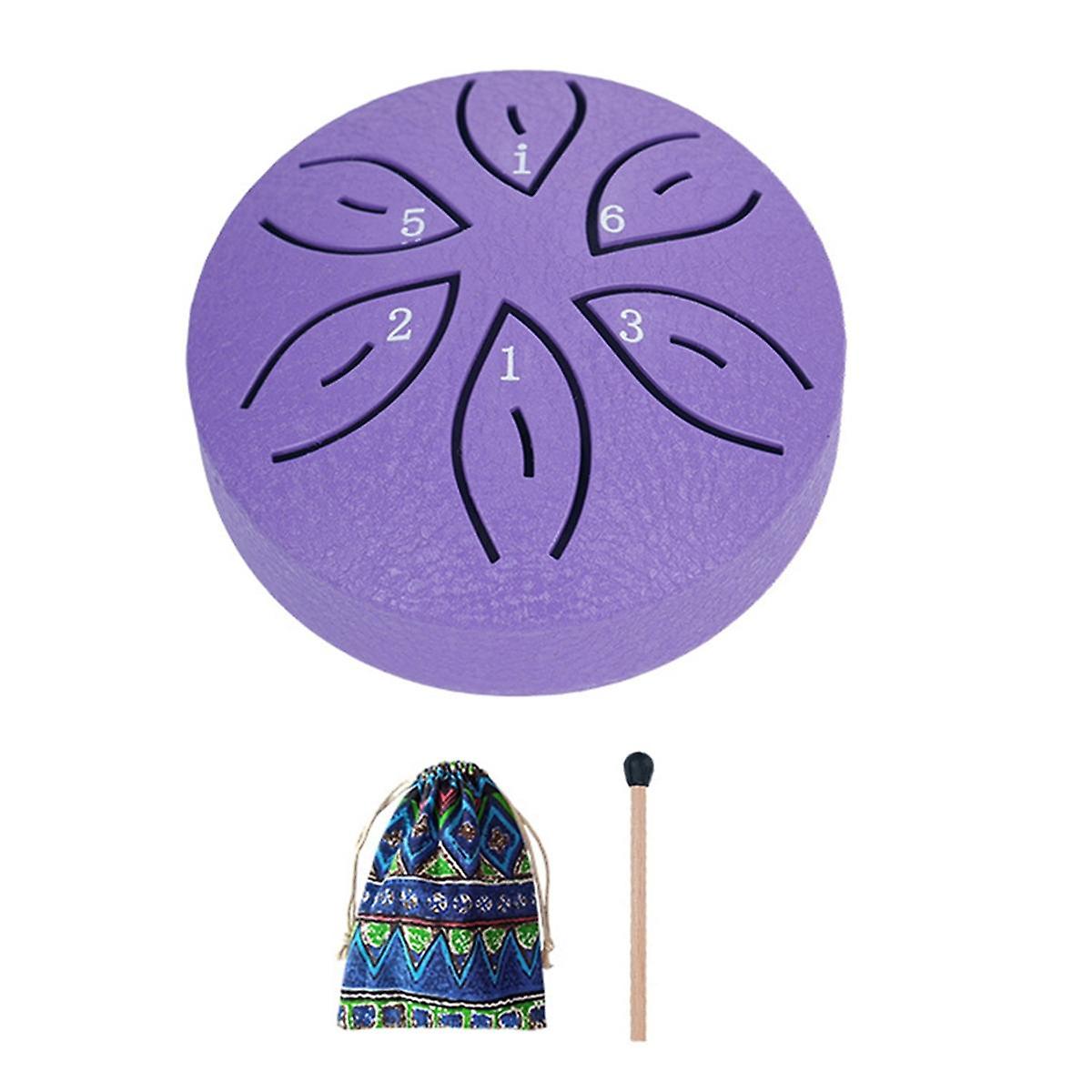 Steel Tongue Drum Rain Drum for Outside, 6 Notes 3 Inches Chakra Tank Drum Steel Percussion Padded Mallets Purple
