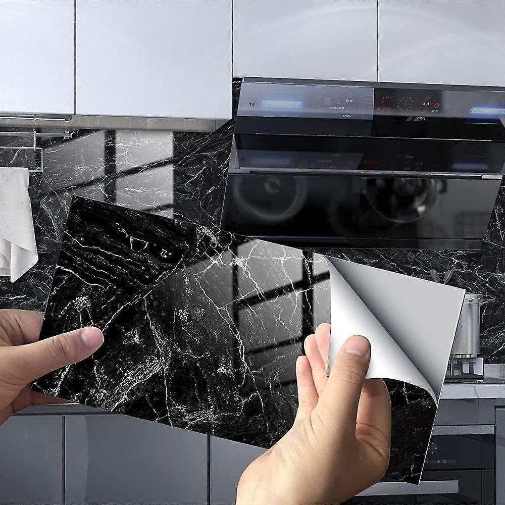 Marble Tile Sticker (Black Marble Pattern, 30x15cm (12 "x6") - 16PCS)