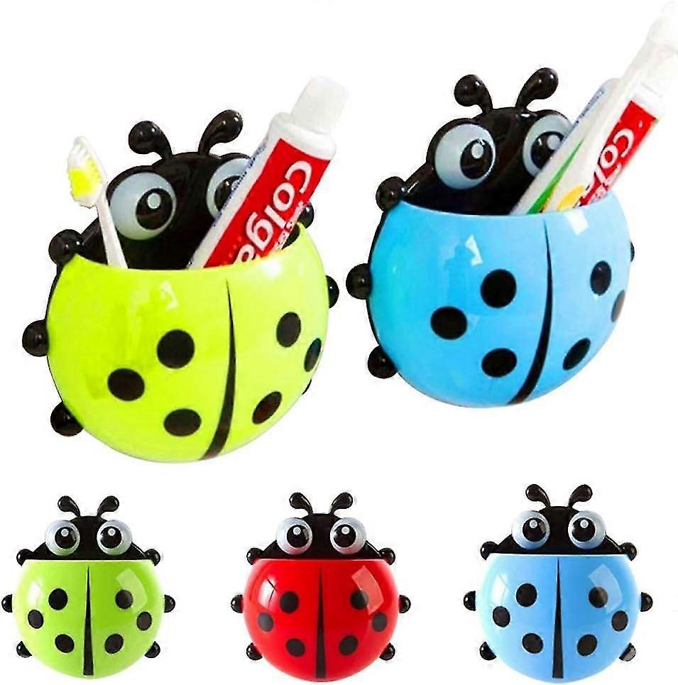 Suction Cup Wall Mounted Toothbrush & Toothpaste Holder - Ladybug Design - Red