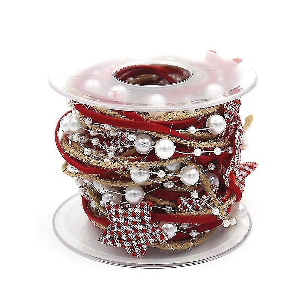 2 Rolls 3 Stands Design Red Artificial Bead Ribbon And String