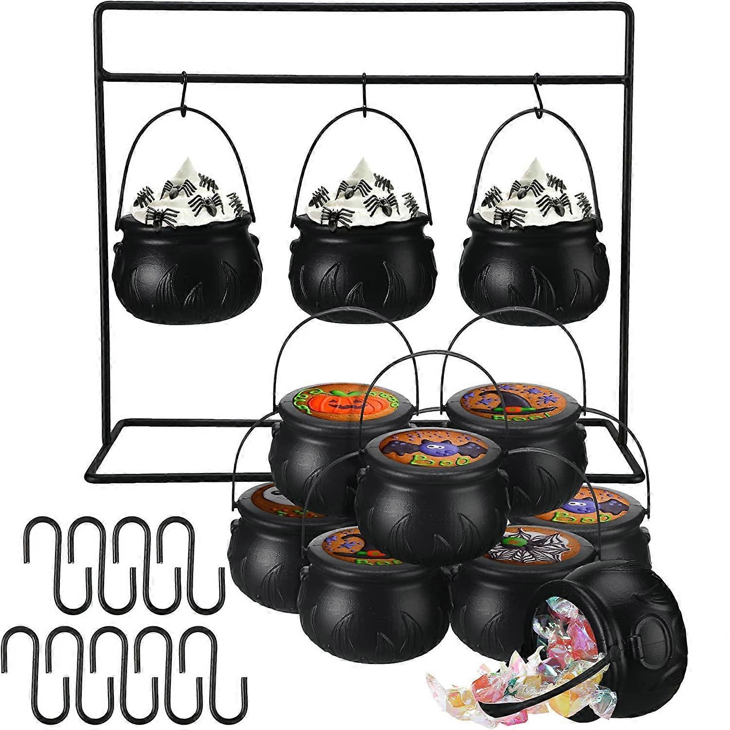 Halloween Witch Cauldron Candy Serving Bowl Decor Spooky Candy Bucket Punch Bowls Cauldron Bowls with Iron Rack Easy to Use