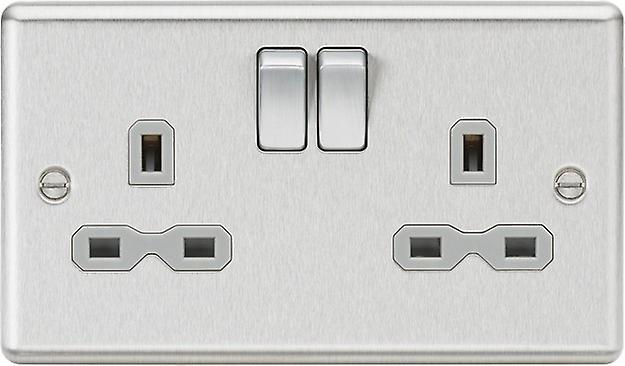 Knightsbridge 13A 2G DP Switched Socket with Grey Insert - Rounded Edge Brushed Chrome - CL9BCG