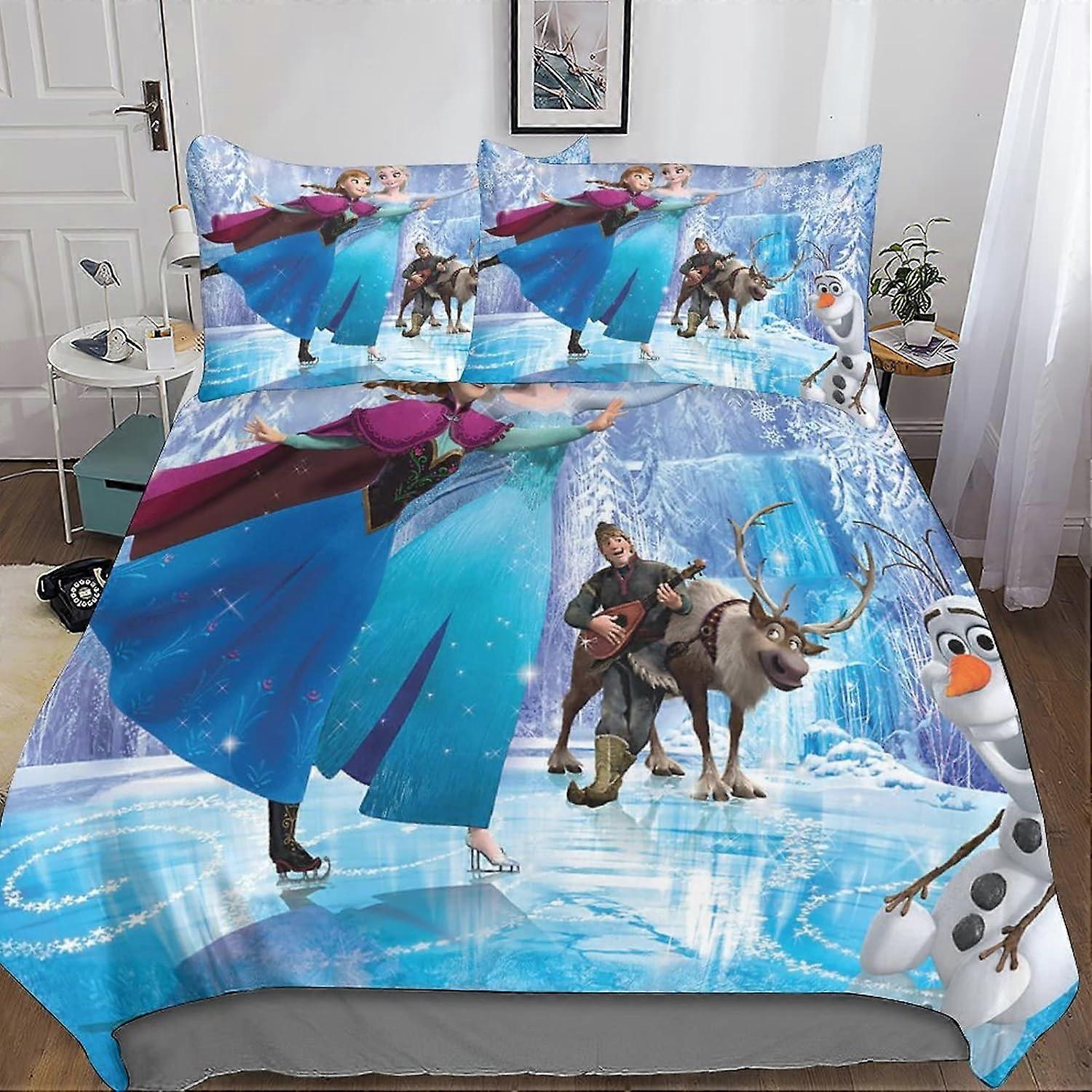 Frozen Duvet Cover 3D Printed 3 Piece Movie Microfiber Bedding Set, Duvet Cover Set with Zipper and Pillowcases for Adults Kids Girls
