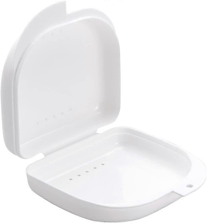 Portable Flip Snap Braces Retainer Storage Box Denture Placement Box (White)
