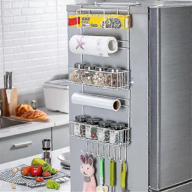 الثلاجة رف معلق الجرف متوافق مع الثلاجة رف التوابل مع الرف، المطبخ منظم التخزين تخزين الحمام دون حفر، أبيض