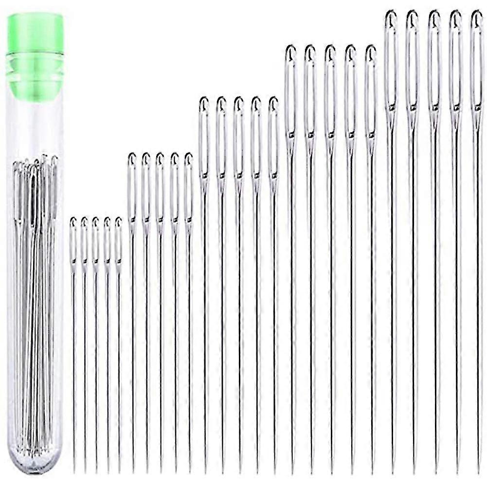 Aiguilles à coudre à 25 chas - 5 tailles Aiguilles à coudre à la main à gros chas dans un tube transparent pour la couture et l'artisanat