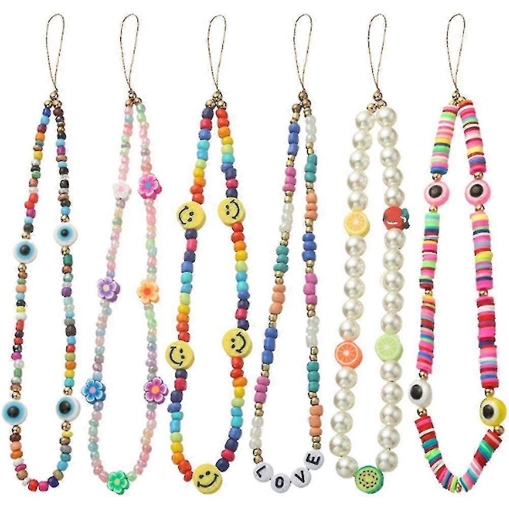 6 قطع الهاتف مطرز سلسلة سحر الحبل لؤلؤة ليتر مطرز سلسلة الهاتف الخليوي