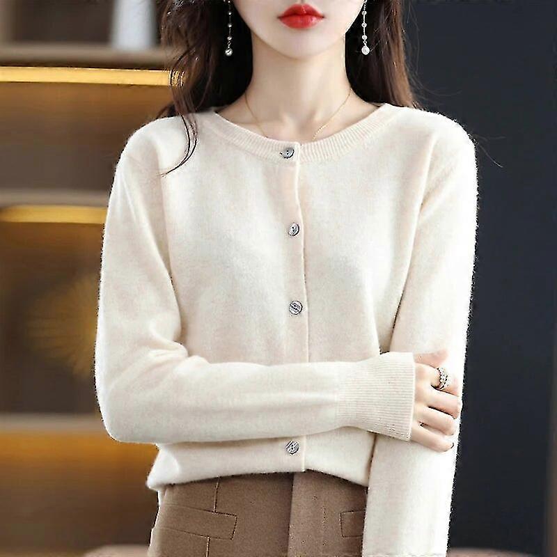 Spring And Autumn New Round Neck Knit Cardigan Women's Loose Button Sweater All-match Jacket Solid Color Basic Small Cardigan