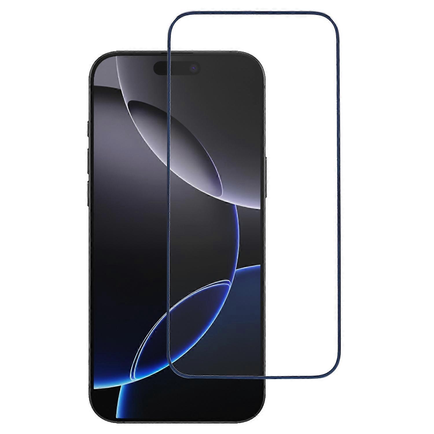 For iPhone 16 / 15 Tempered Glass Screen Protector 3D Curved Edge Electroplated Colored Frame - Blue