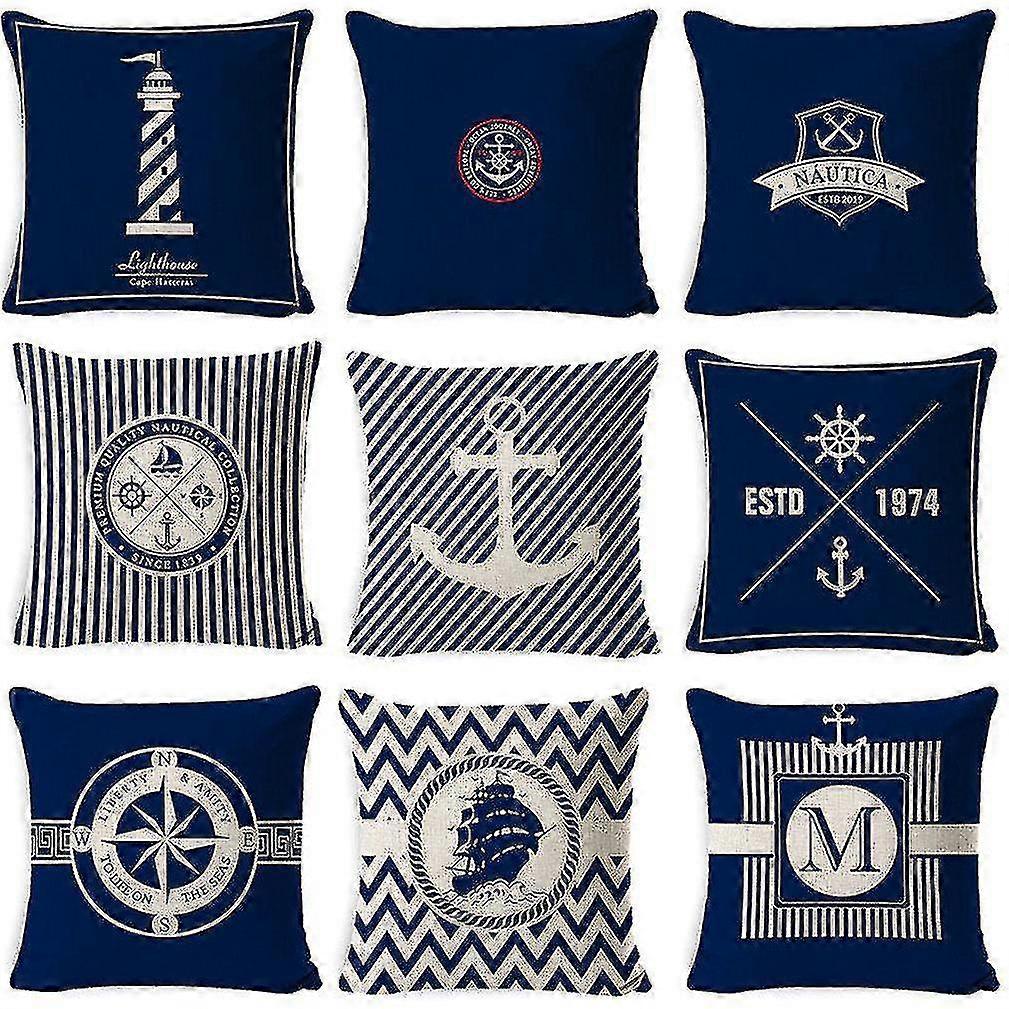 9pcs Compass Anchor Digital Printing Cushion Cover Variety Of Fabrics Sofa Pillow Case 45x45cm--(wanan)