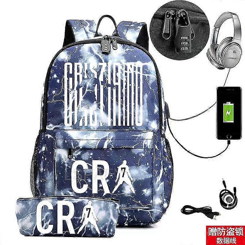 17 بوصة Cr7 كرة القدم على ظهره كبيرة للماء Bookag Cr7 حقائب مدرسية السفر الأعمال كمبيوتر محمول Mochilas حقيبة ظهر مع مقلمة