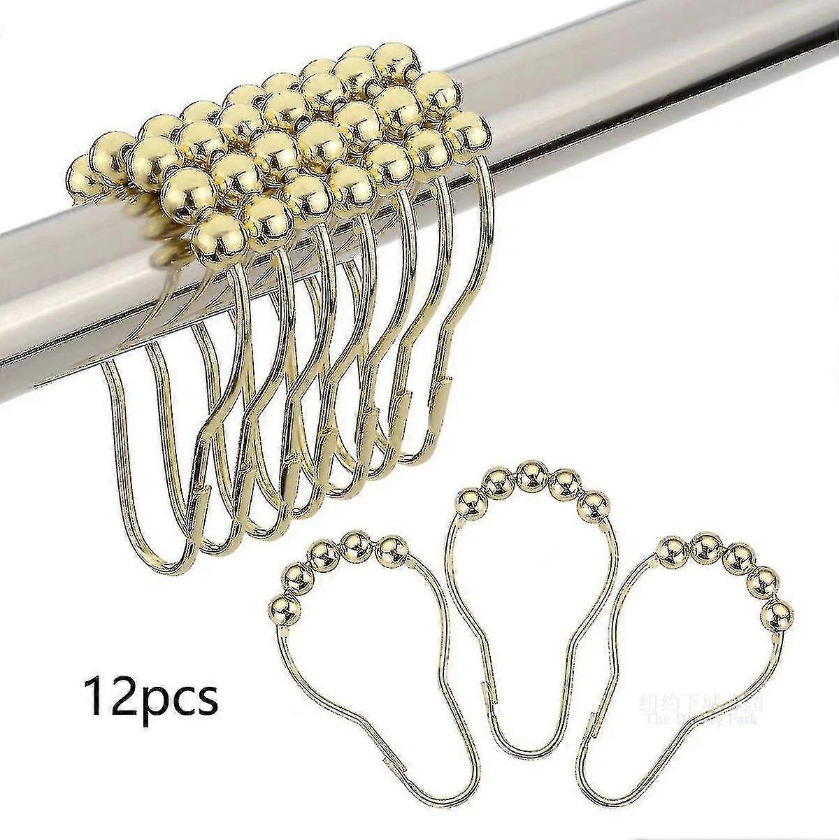 12 Pcs Five Bead Gourd Hook Ring Rustproof Metal Curtain Ring Buckle Hanging Shower Curtain Gold Hook Shower Curtain Ring