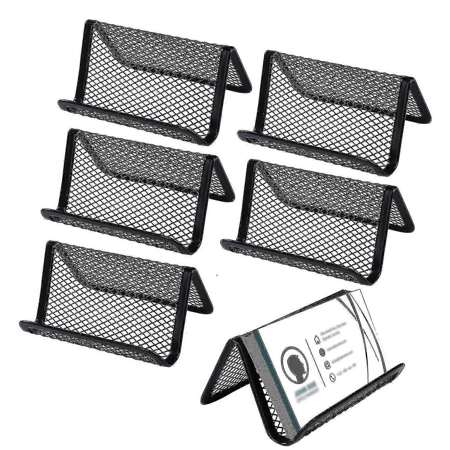 5pcs Metal Mesh Business Card Holder Office Desk Desktop Business Card Display Name Card Collection Organizer Multipurpose