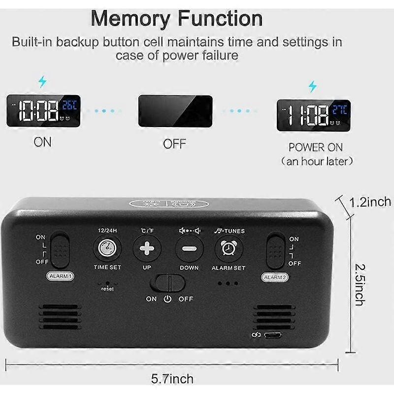 Rechargeable Alarm Clocks, LED Digital Bedside Clock with 13 Opti