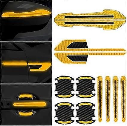 Reflective Car Sticker, Car Door Handle Protective Film Rearview Mirror Sticker Car Sticker for Car Bumper, Suitable for Most Cars, 12 Pieces (Yellow