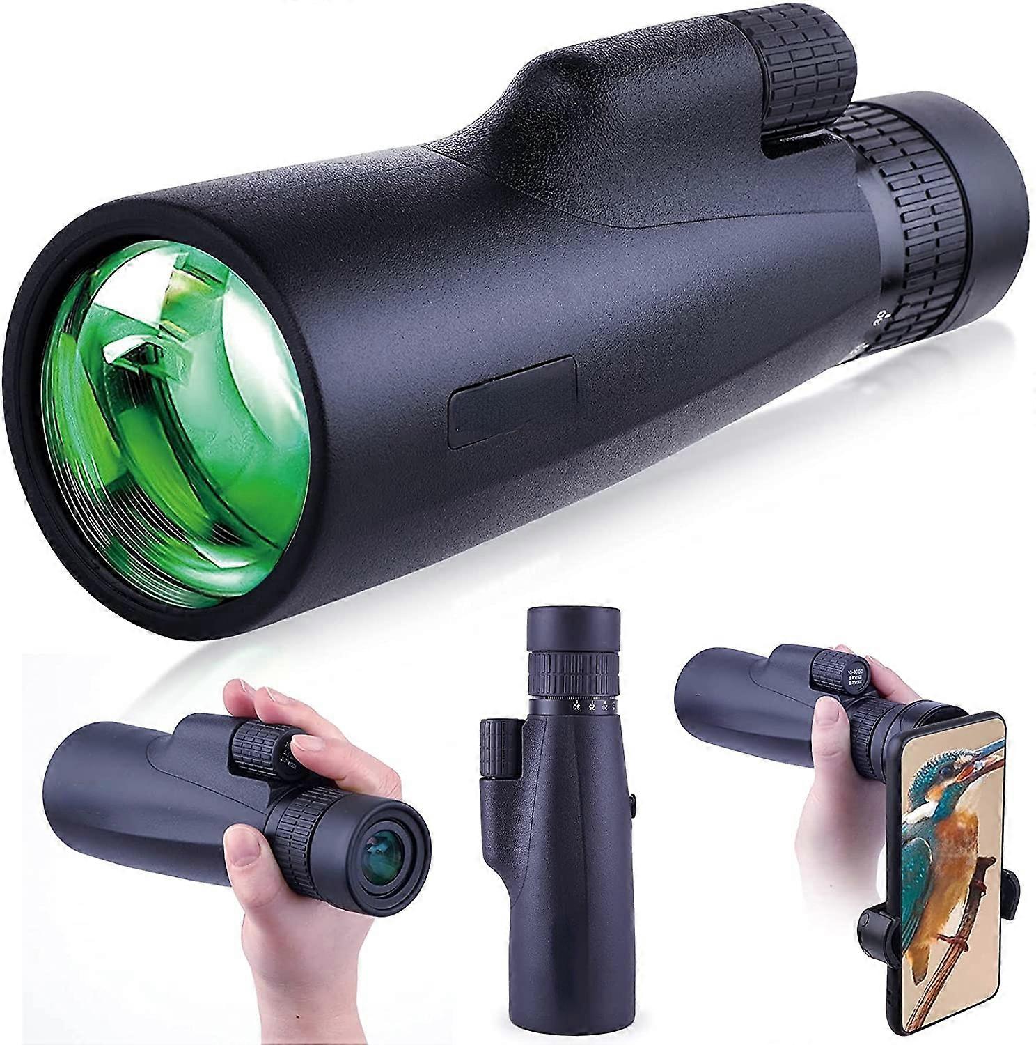 10-30x50 HD Monocular Telescope, High Power Magnification Monocular for Adults with Smartphone Holder, BAK4 Prism and FMC for Wildlife, Concerts, Camp