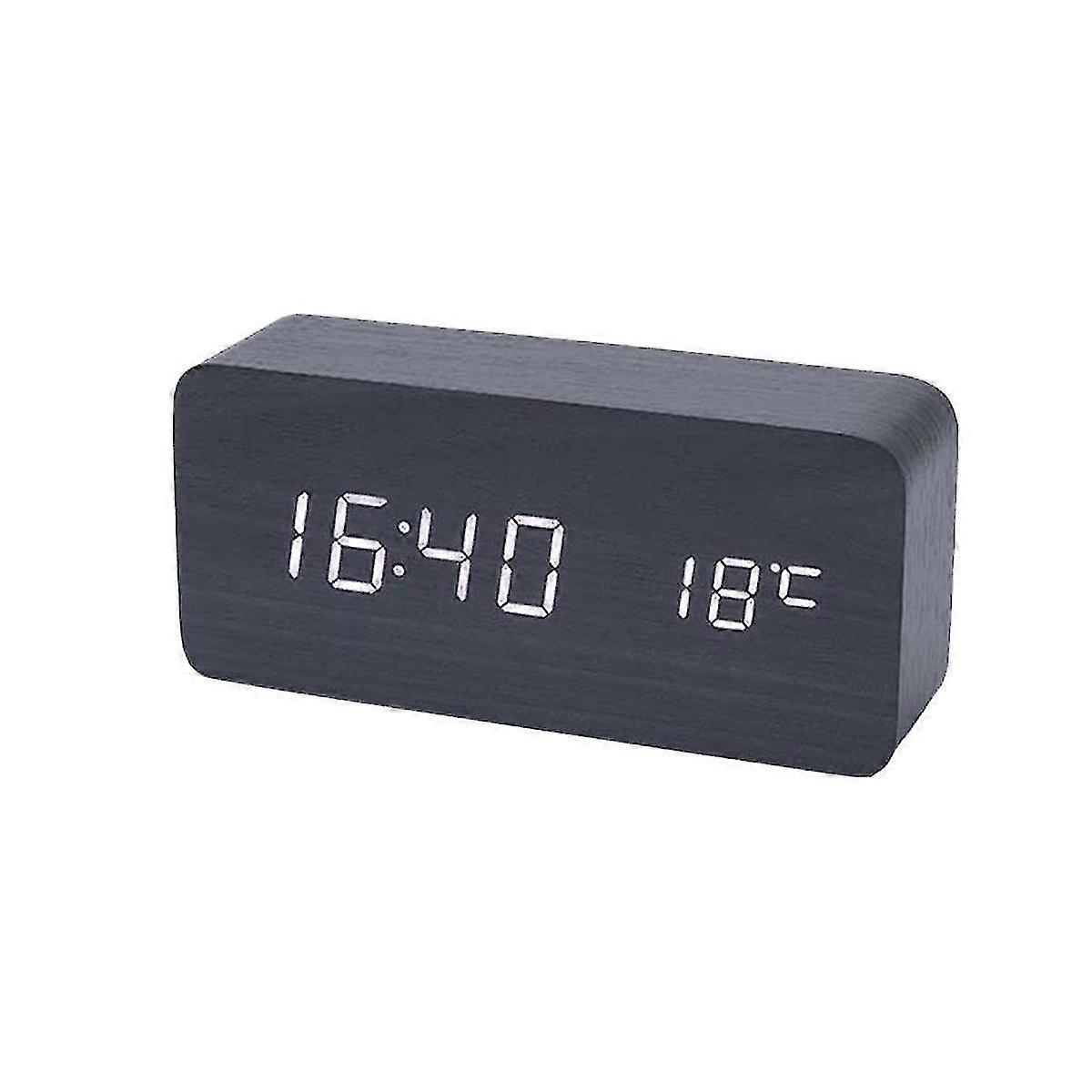 Wooden Digital Alarm Clock, Led Alarm Clock With Temperature Desk Clocks For Office, Bedside Clock B