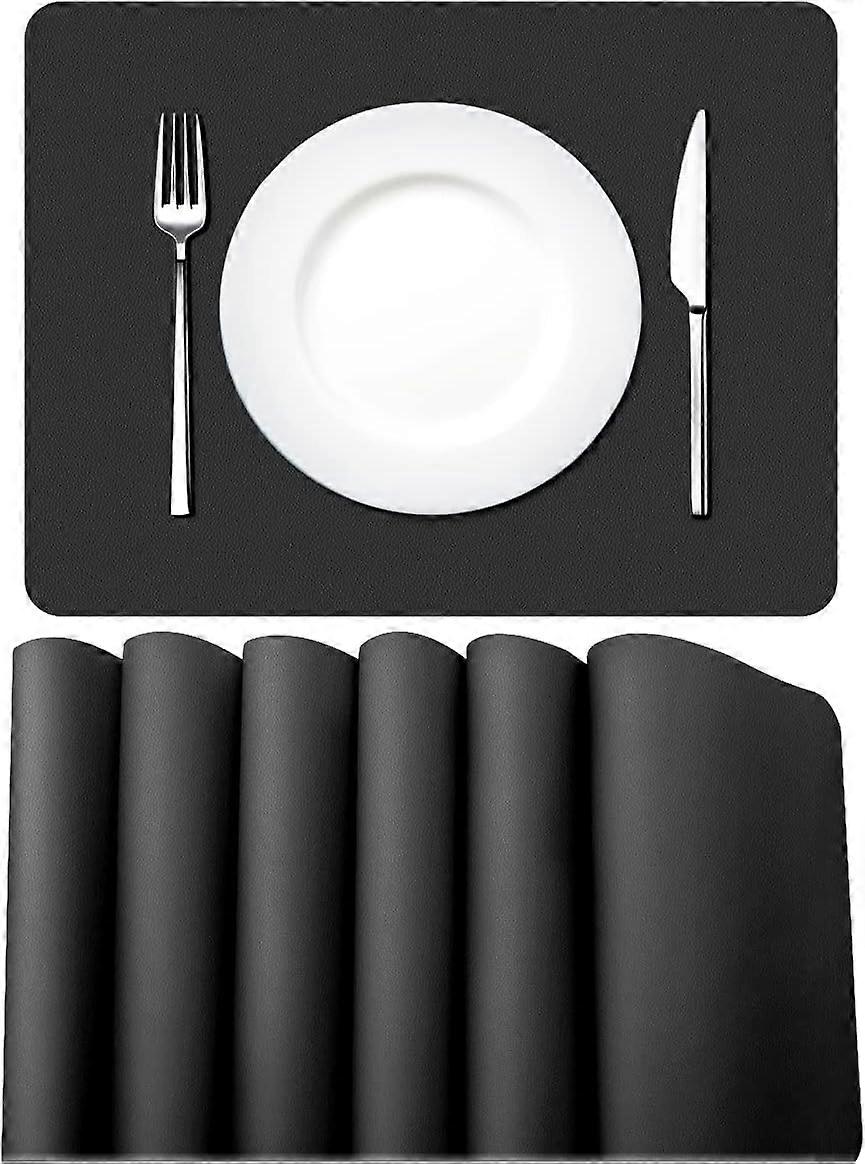 Lot de 6 Sets de Table en Cuir PU,42  30cm (Noir)Set de Table Lavable Impermables Rectangulaire Sets de Table Rsistant  la Chaleur, PVC Set de Table