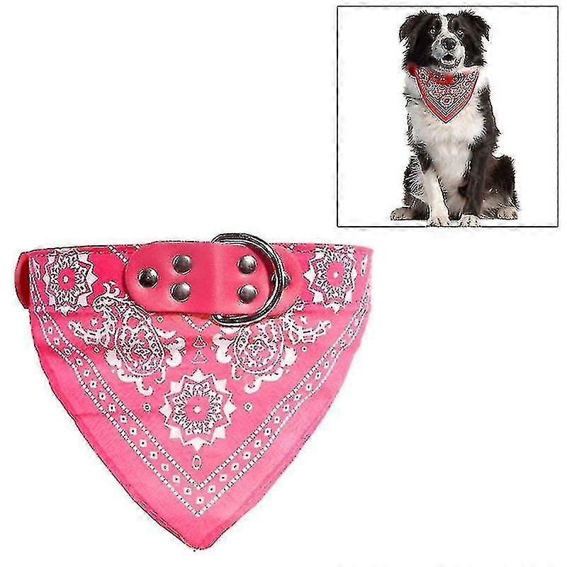 Adjustable Dog Bandana Leather Printed Soft Scarf Collar Neckerchief For Puppy Pet, Size:L(Magenta)