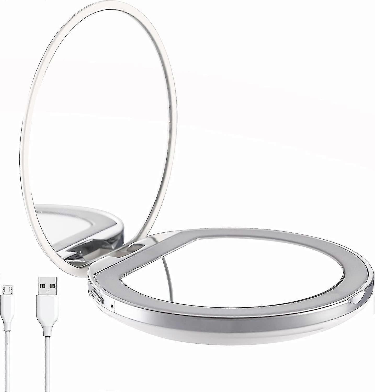 Usb Quick Charge Pocket Lighted Mirror, 1x/3x Magnification-daylight Led,handheld