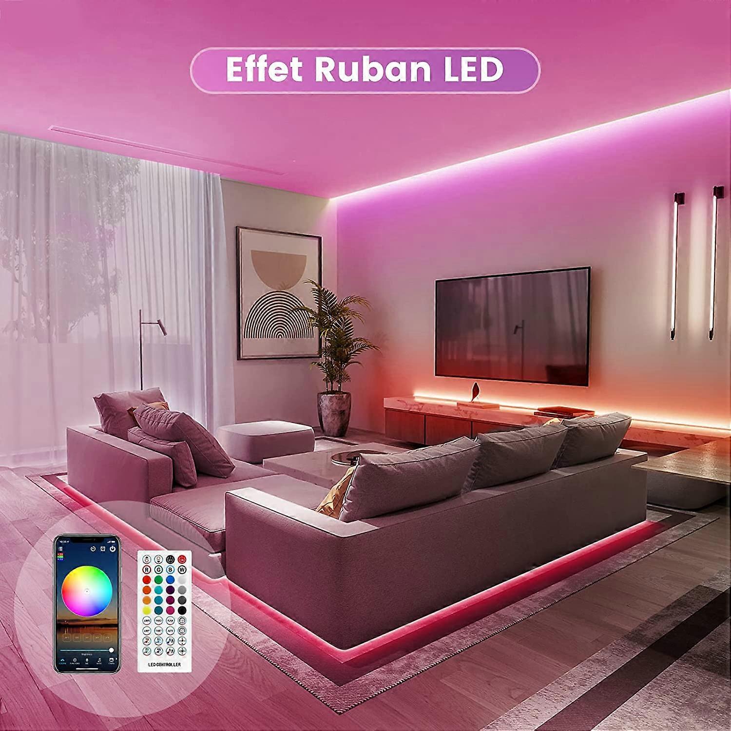 5m Led Strip, Multicolor Bedroom Led Strip 5050 Rgb Led Light, Headband with Remote Control, Bluetooth App to Control the Strip in Synchronization wit
