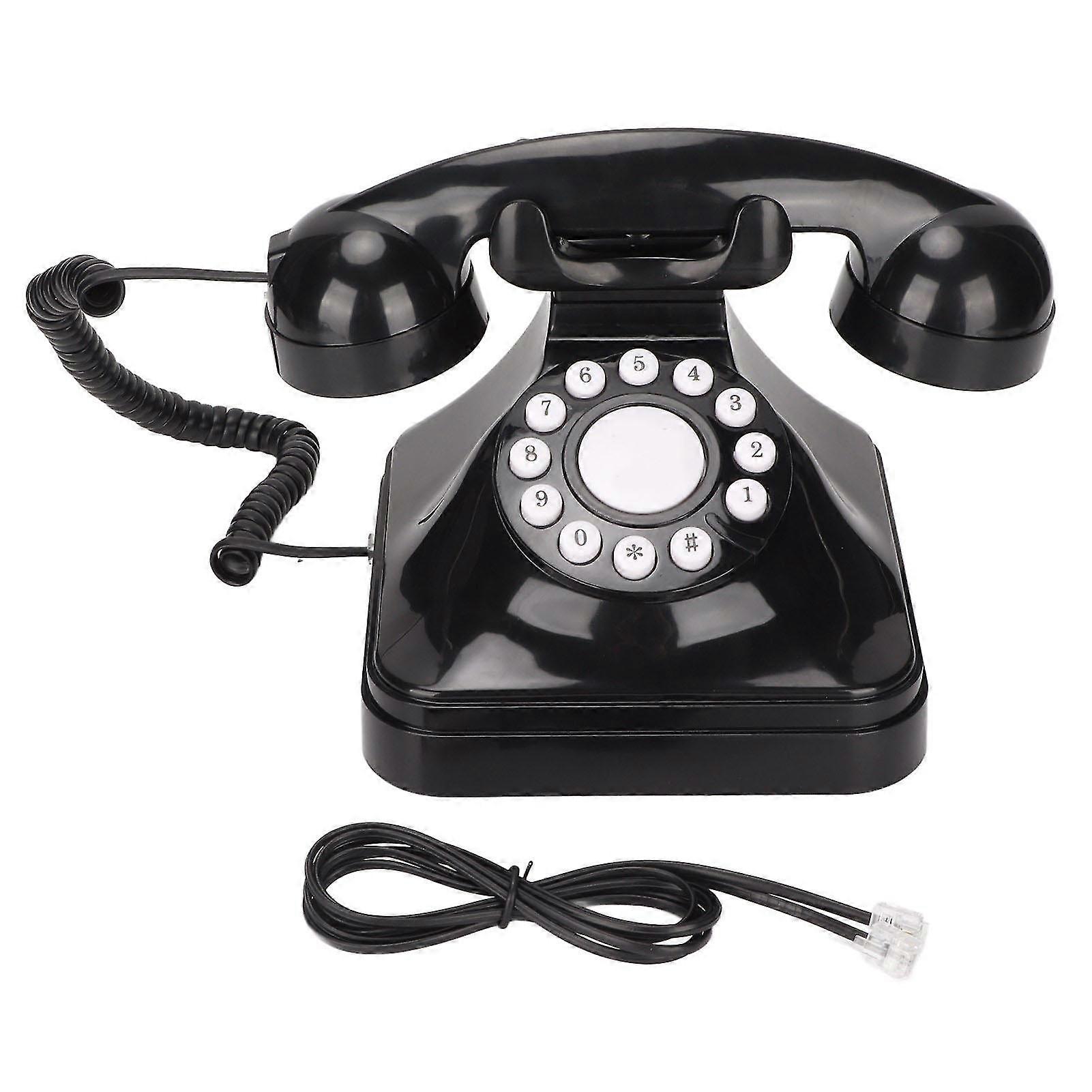 Classic Black Retro Corded Landline Phone with Button Dial compatible Home Office Business
