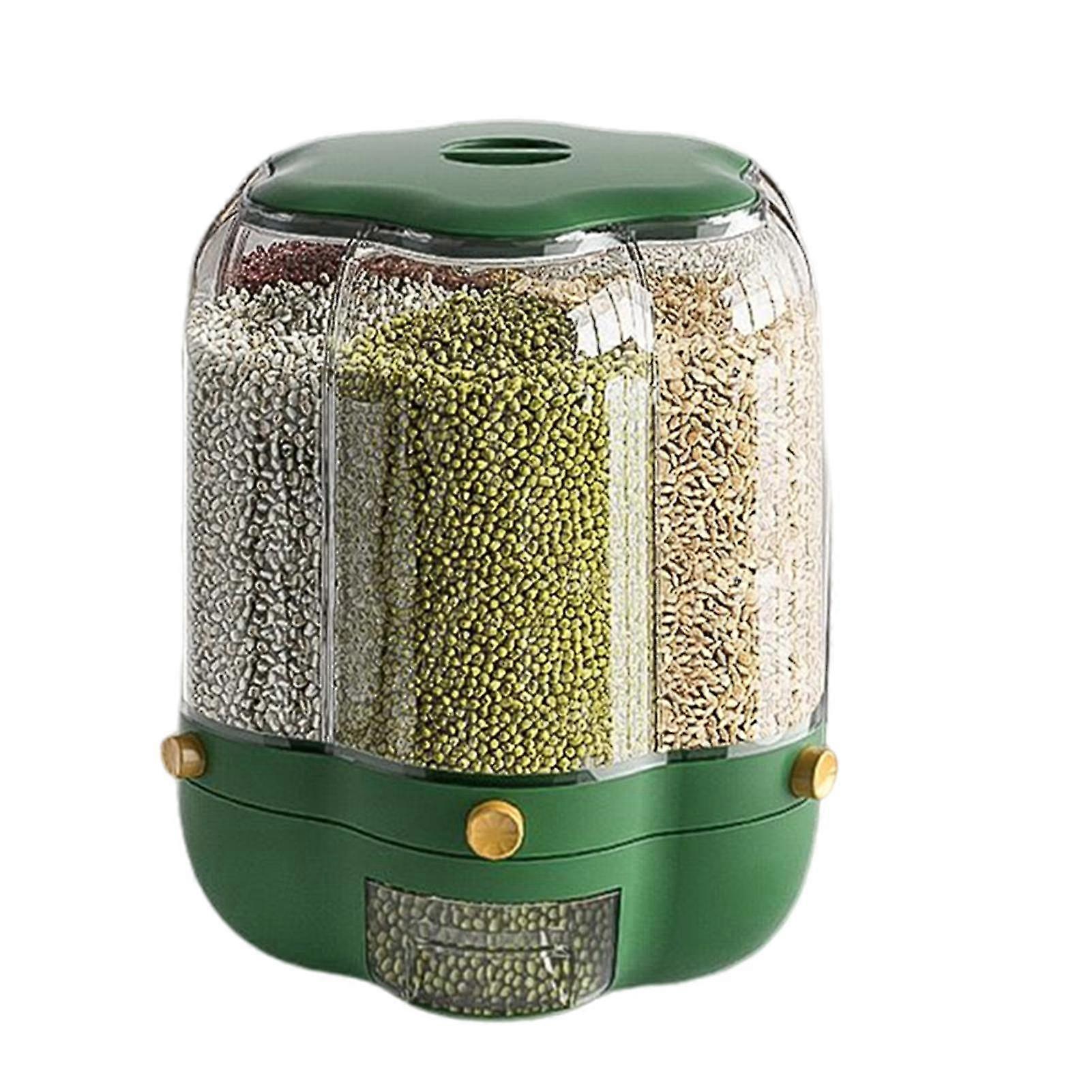 6 Grid 360 Rotating Clear Grain Container Automatic Dispenser With Leak Proof Lid Round Dry Food