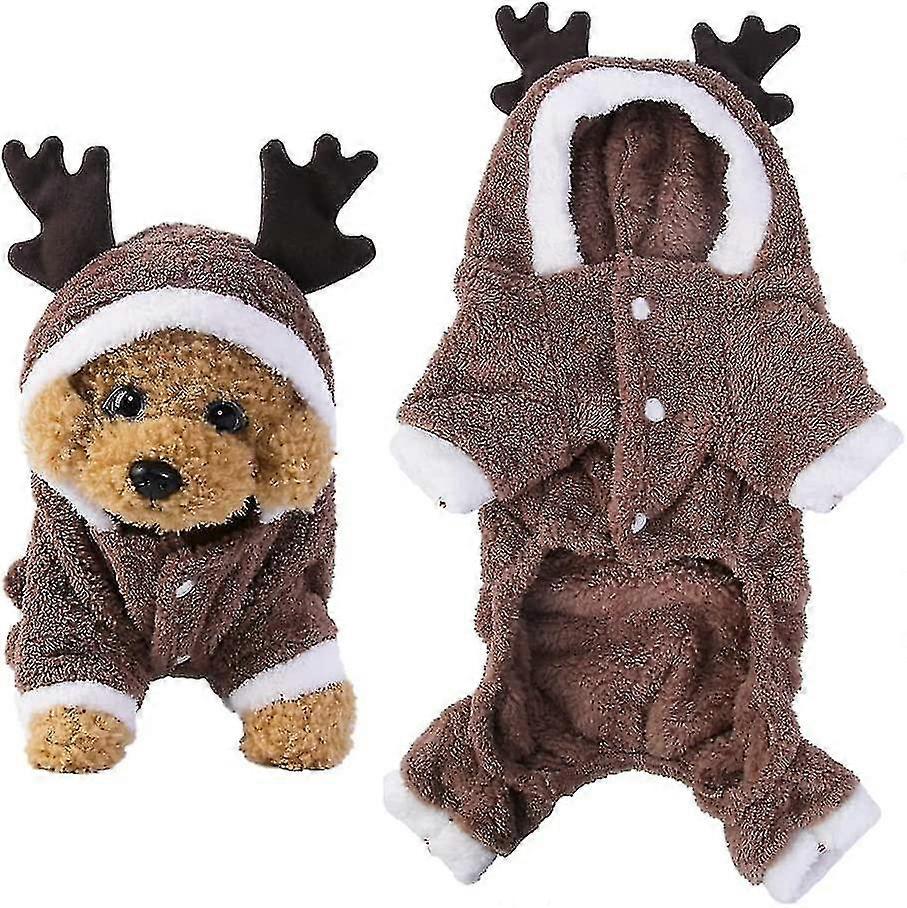 Christmas Dog Outfit Dog Reindeer Costume Warm Fleece Hoodies Christmas Dog Jumper Pets Christmas Outfit For Small Middle Dogs Cats