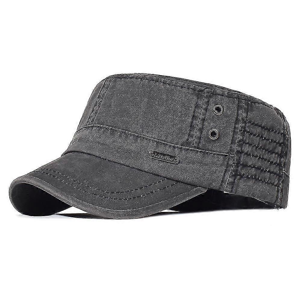 Washed Cotton Military Caps Men Cadet Army Cap Unique Design Vintage Flat Top Hat