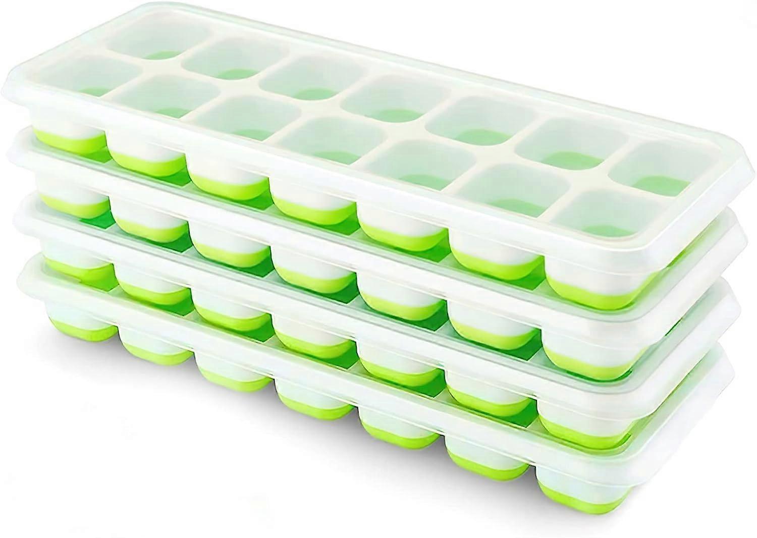 4 ice cube trays with removable lids for freezer (Green)