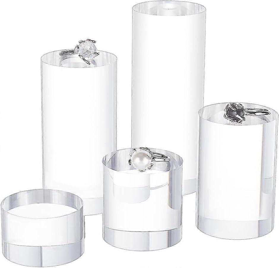 5Pcs Clear Acrylic Display Block 1.2/1.6/2.4/3.2/4 Inch Round Cylinder Solid Display Pedestal Stand for Jewelry Gem Display Pop Figures Cosmetic Showi