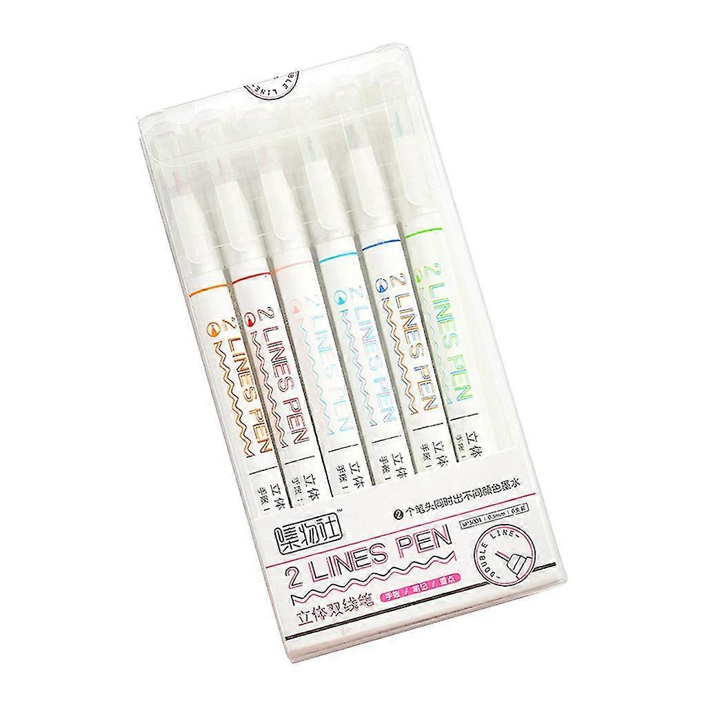 3/6pcs Double 2 Lines Gel Pen Marker DIY Scrapbooking Journal Decor Stationery School Office Supplies