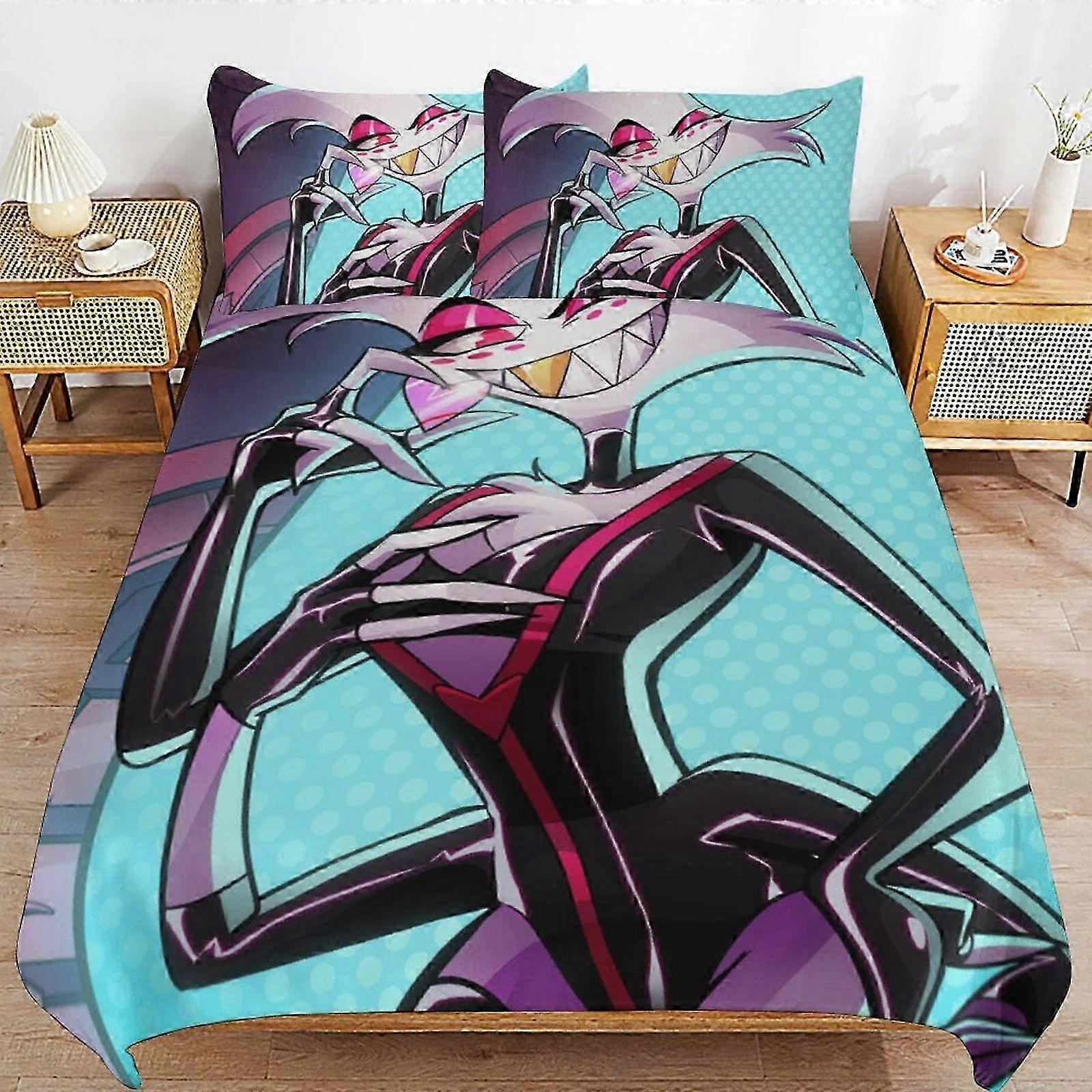 v2113 Lençóis Hazbin Hotel Helluva Boss Conjunto de Cama Capa de Edredão Confortável e Leve Cartoon Bedding3 Peça (cas (1 Capa de Edredão e 2 Travesseiro