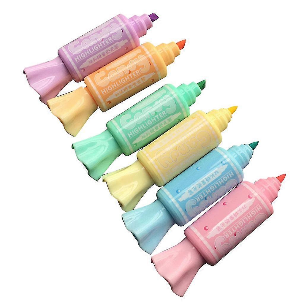 6 Pcs Drawing Highlighter Candy Shaped Double End Fluorescent Ink For Students