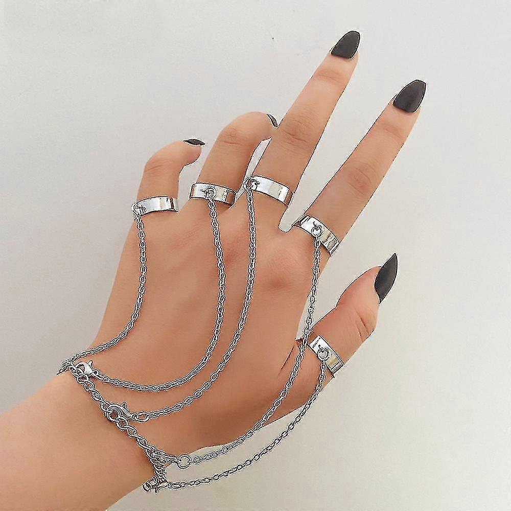 Combination Ring Chain Open Adjustable Conjoined Forefinger Punk Gothic Ring