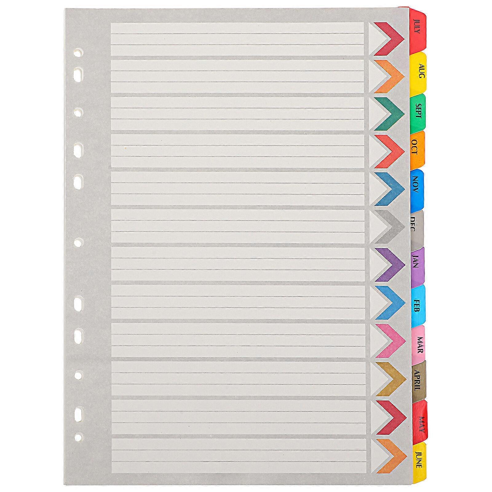 12 Sheets of Binder Dividers with Tabs Notebook Binder Dividers Detachable A4 Binder Page Markers