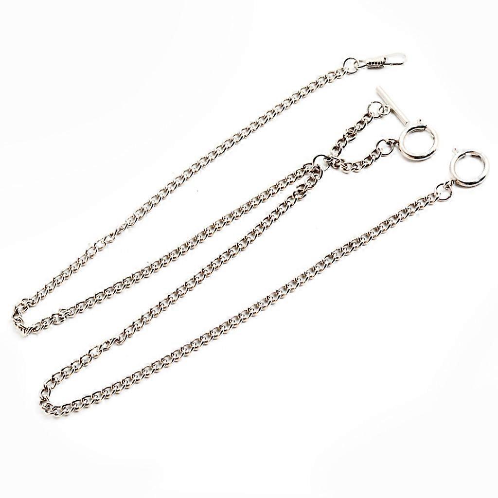 Pocket Watch Chain Double Albert Chain Link with Spring Rings Clasp T-Bar