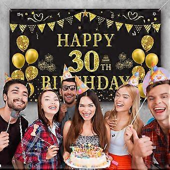 Fairymaiden 30 Anni Compleanno Festa Decorazioni Oro Nero, 30 Striscione di Compleanno Buon Birthday Decorazione di Festa Oro Nero per Happy Birthday Poster Sfondo Uomo Donna 30 Anni (150x100 cm