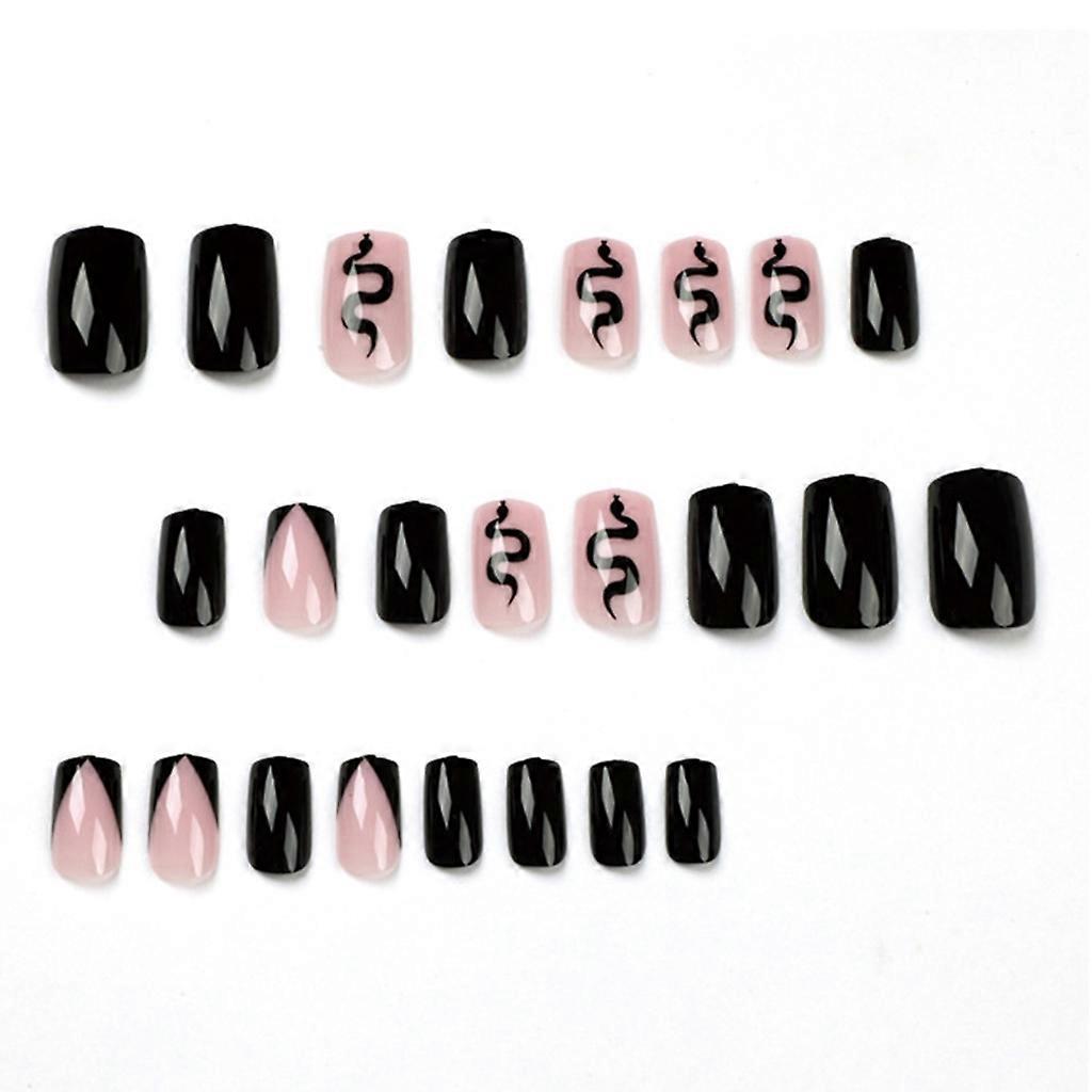 Wearable False Nail Tip Black-Snake Pattern Press on Nail Detachable False Nails